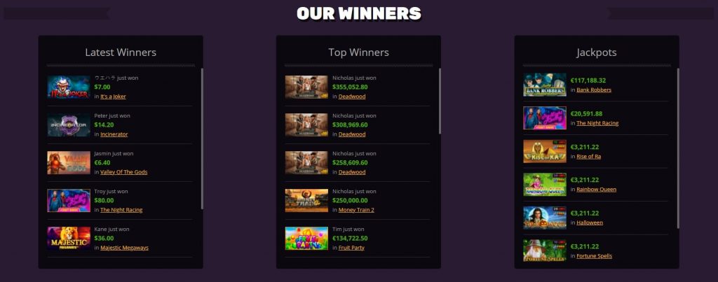 PlayAmo Winners Recent winners of PlayAmo Casino