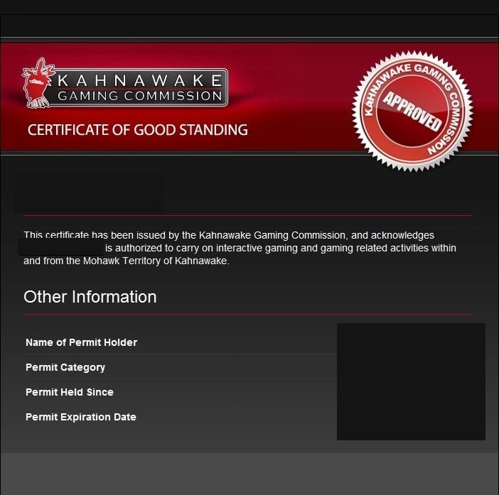 Certificate of Good Standing Kahnawake Certificate