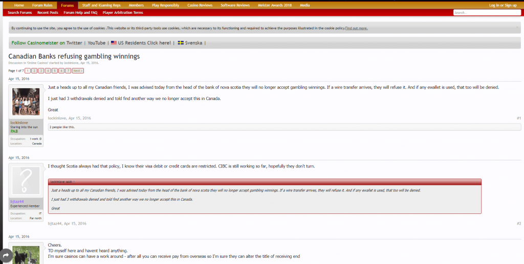 Canadian Banks refusing gambling winning Canadian Banks Forum