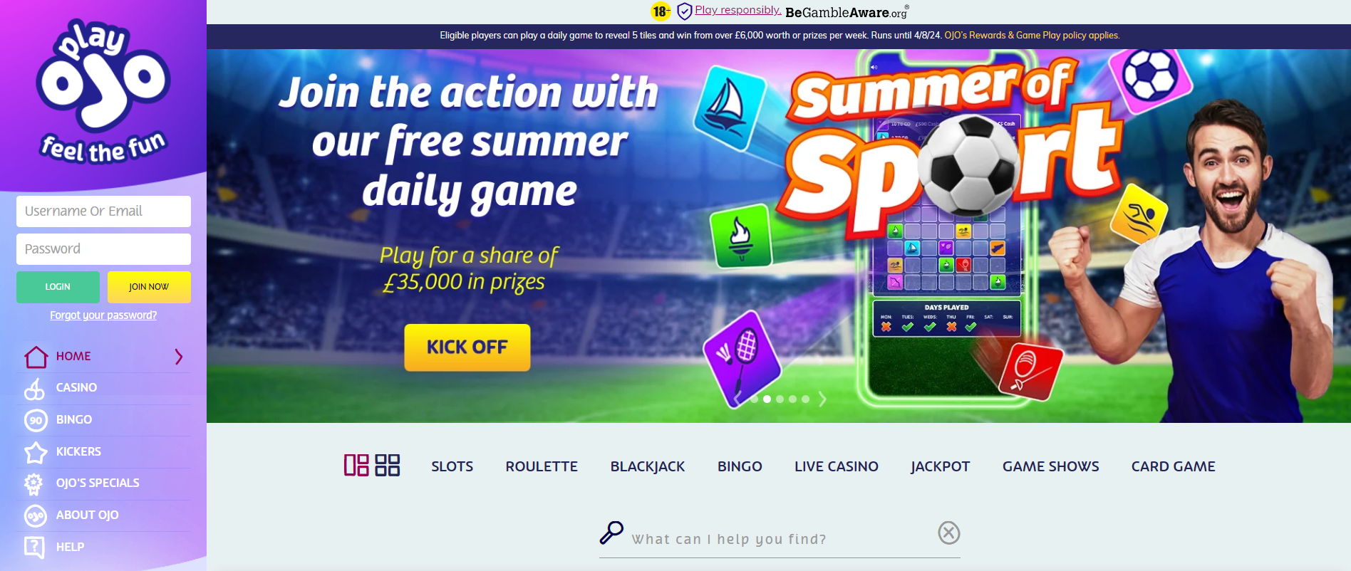 Playojo Casino Lobby