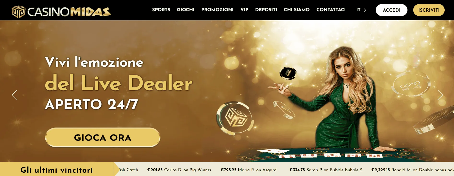 Portale di giochi online Midas Sito di gioco d'azzardo online Midas