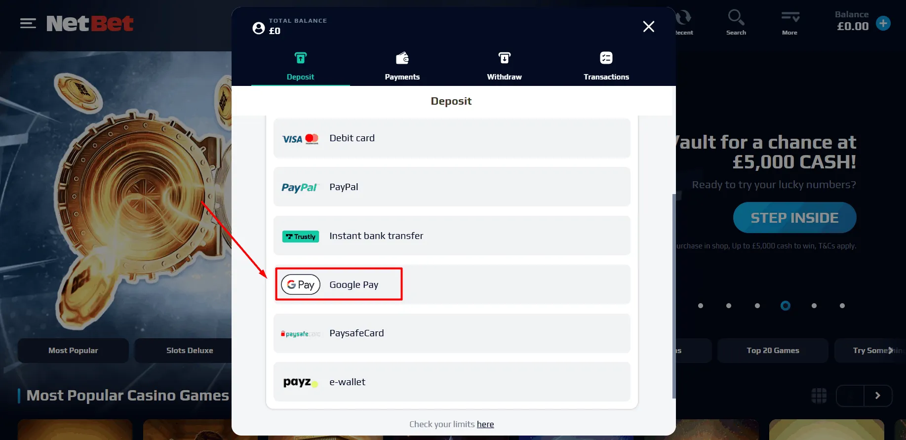 Google Pay Casino Deposit at NetBet NetBet Casino with Google Pay