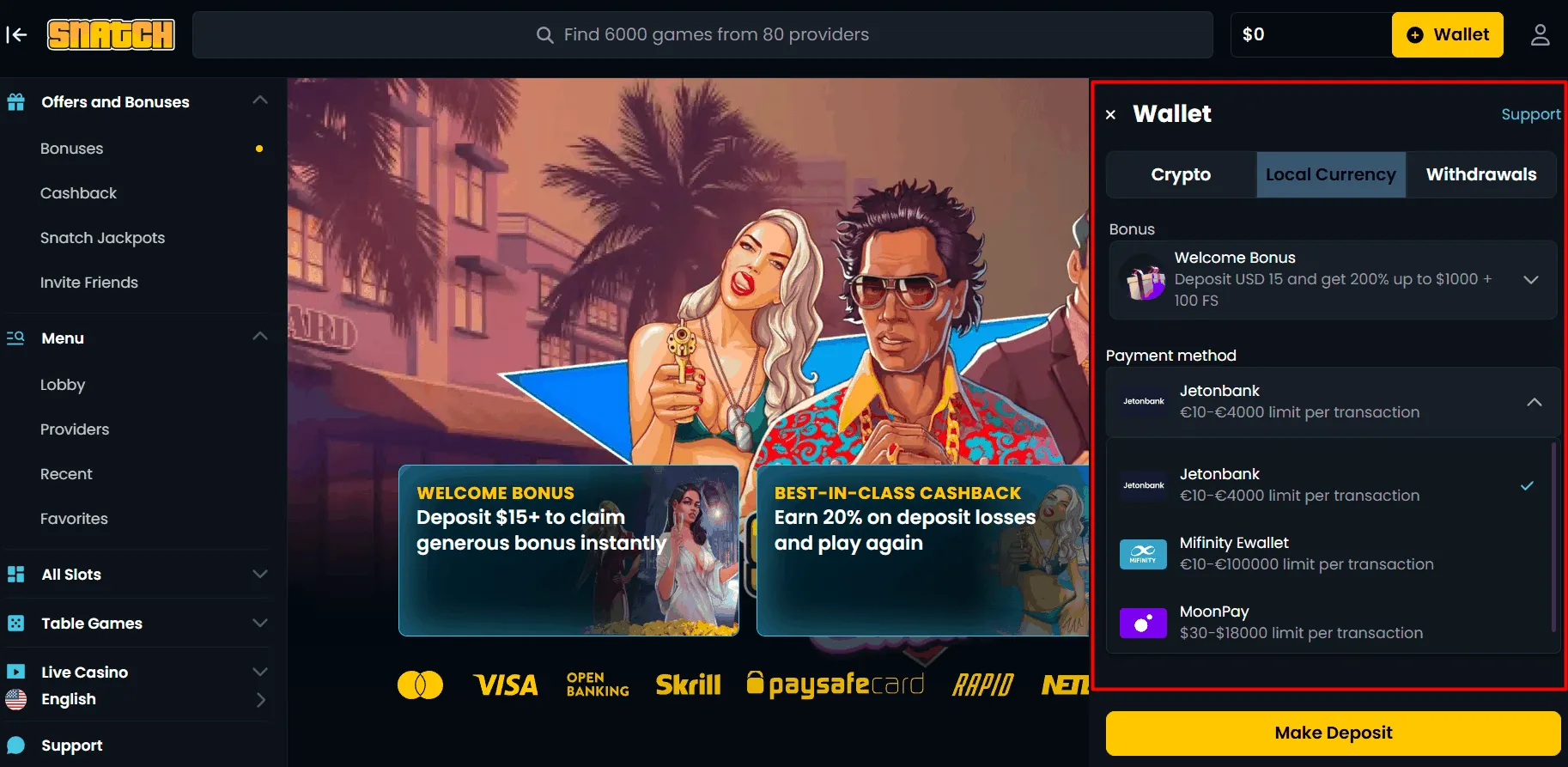 GPay Alternatives at Snatch Casino Snatch Casino with GPay Alternatives