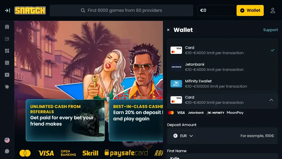 Snatch Online Casino Wallet Snatch Casino online banking