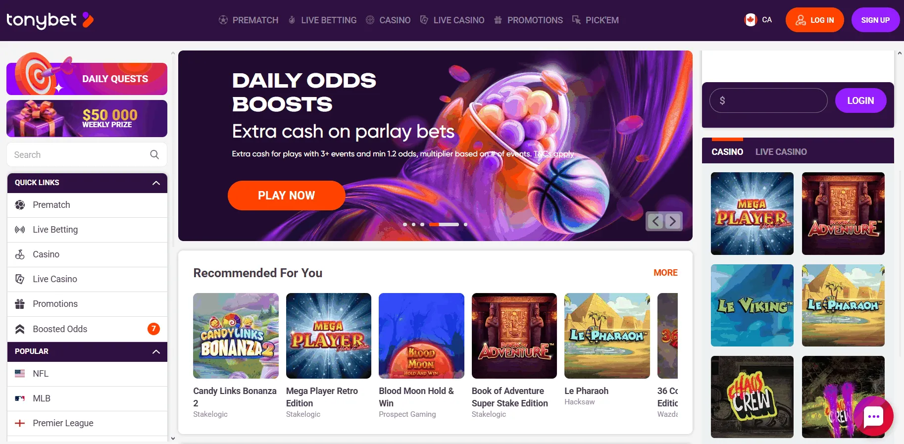 Tonybet Casino with Interac Payments Tonybet Interac Online Casino