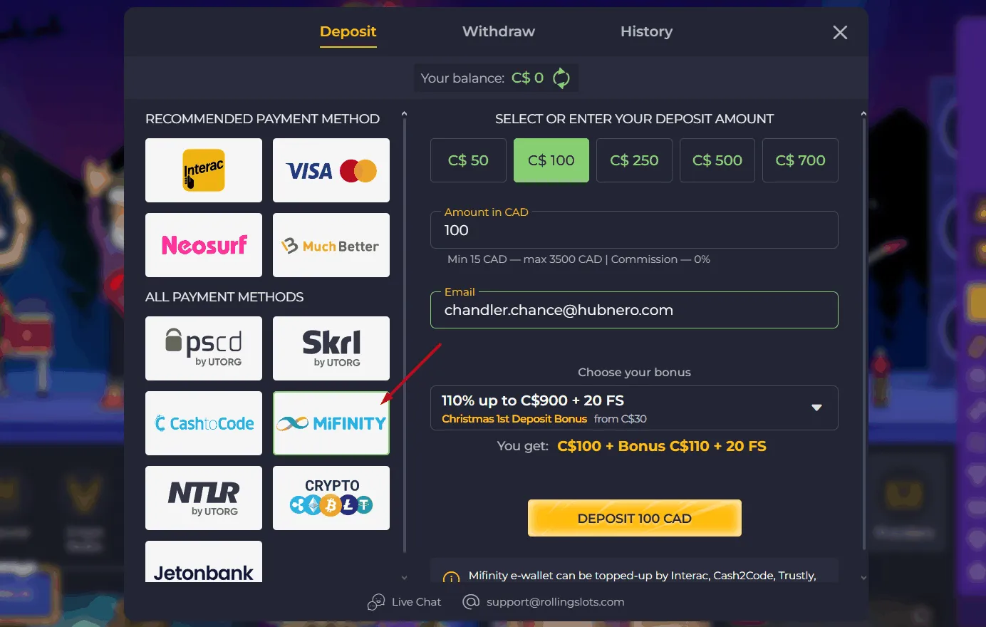 Mifinity Payments at Rolling Slots Rolling Slots Casino Mifinity Payments