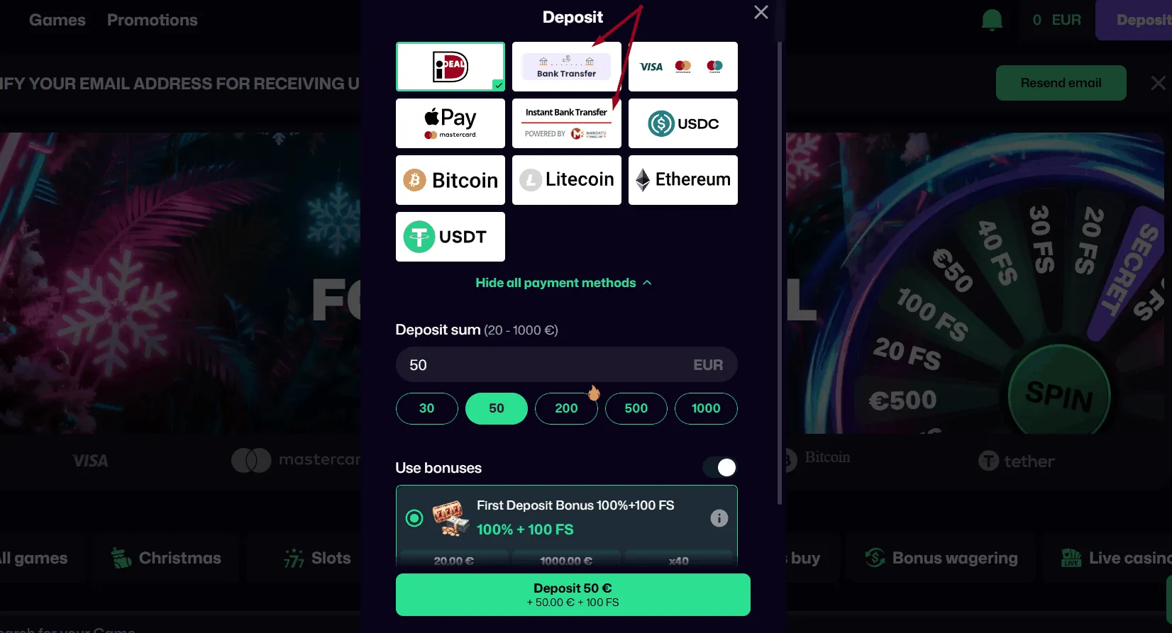 Winbeast bankoverschrijving opties Bankoverschrijving bij Winbeast