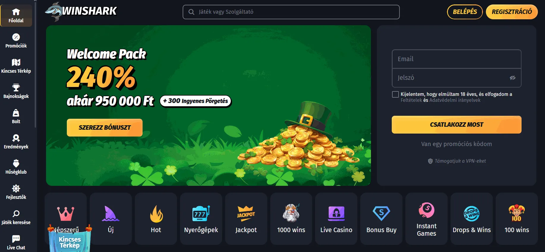 Online kaszinó Winshark Winshark kaszinó online