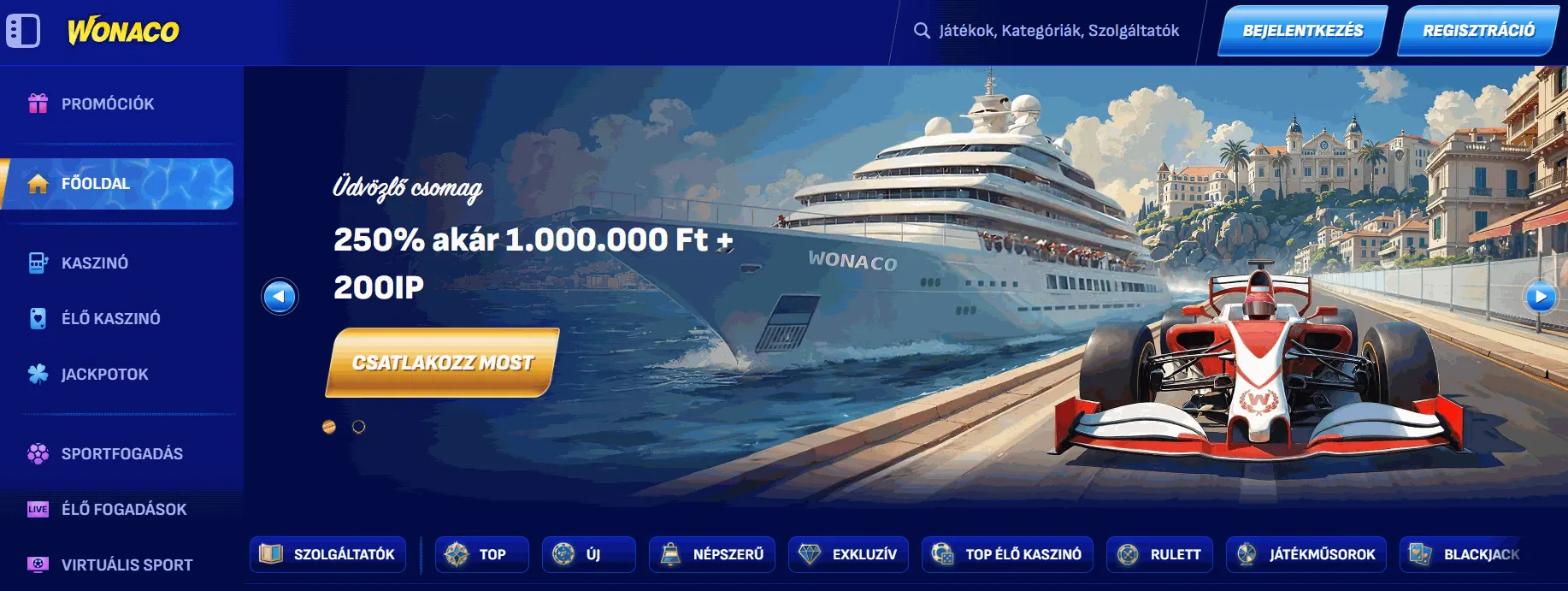 Online kaszinó Wonaco Wonaco kaszinó online